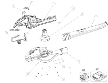 Default Diagram and Parts List for LSW40C Type 1 Black and Decker Leaf Blower / Vacuum